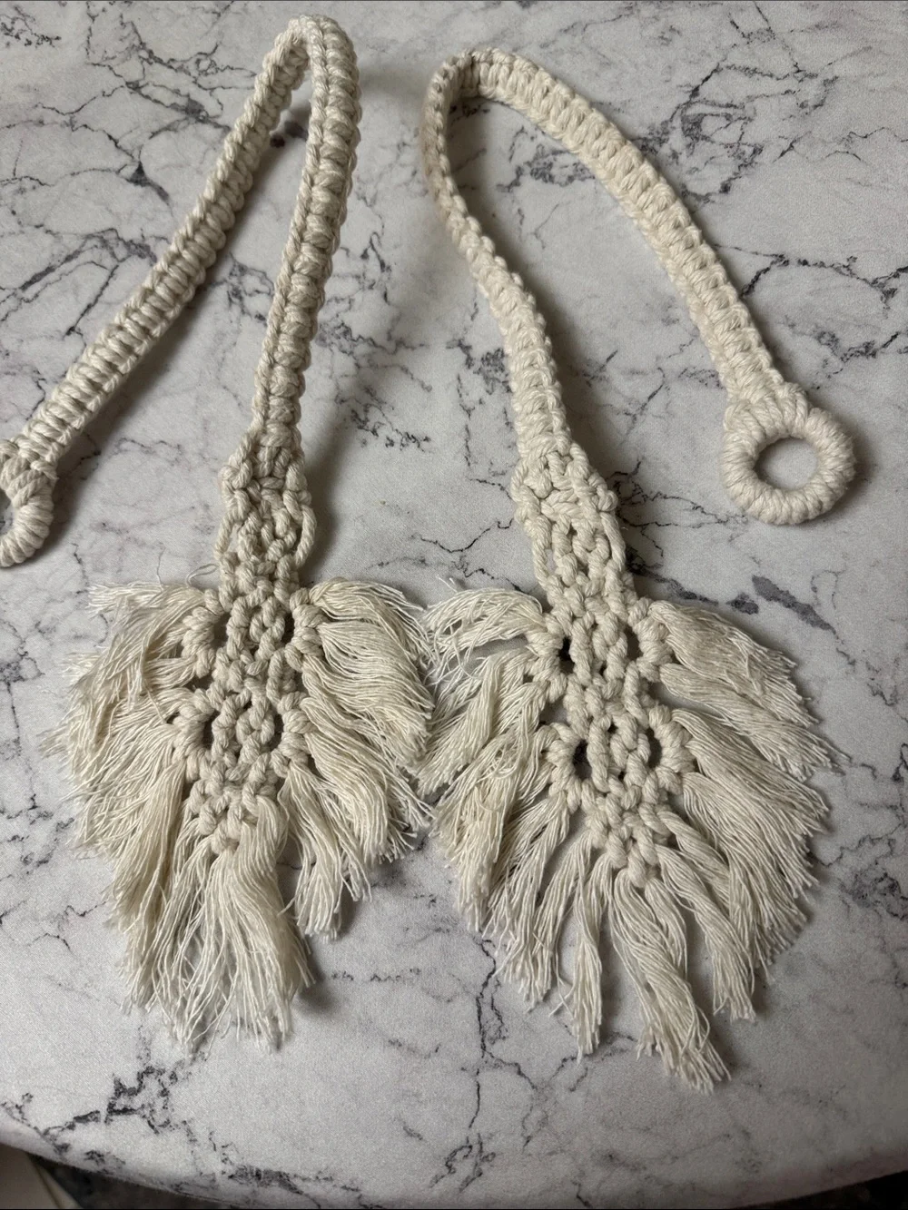 Handmade Macramé Tassel Curtain Tie Backs in Cream